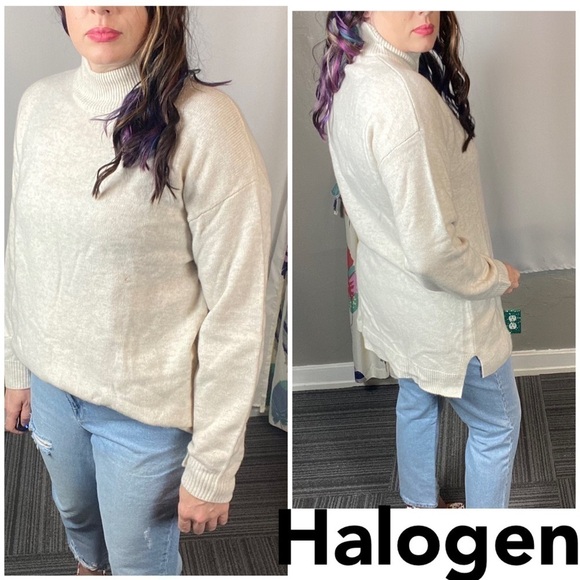 Halogen Wool & Cashmere Turtleneck Sweater In Beige Oatmeal Heather winter warm - Picture 1 of 13